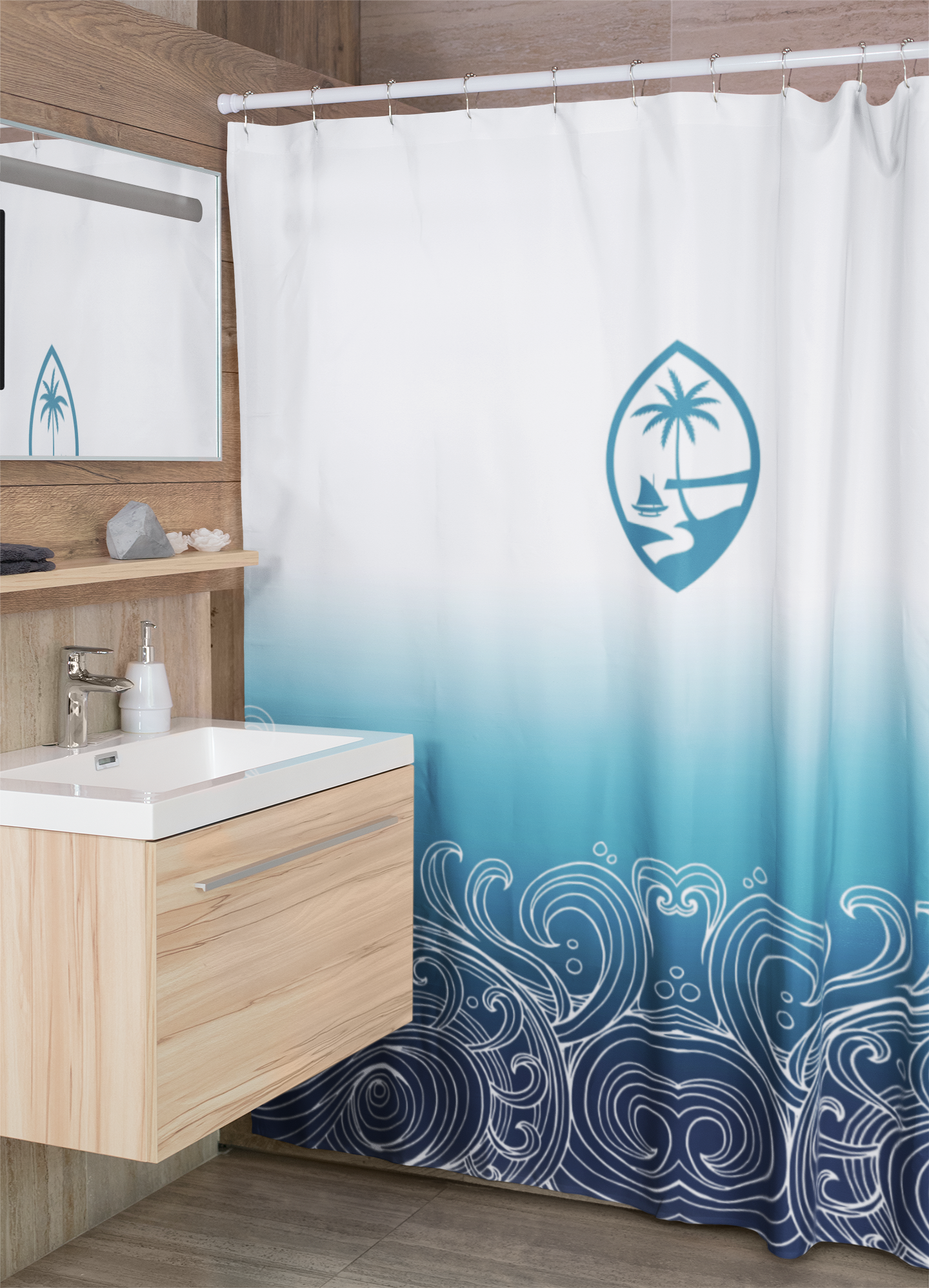 Guam Ombre Waves Shower Curtain 72"x72"