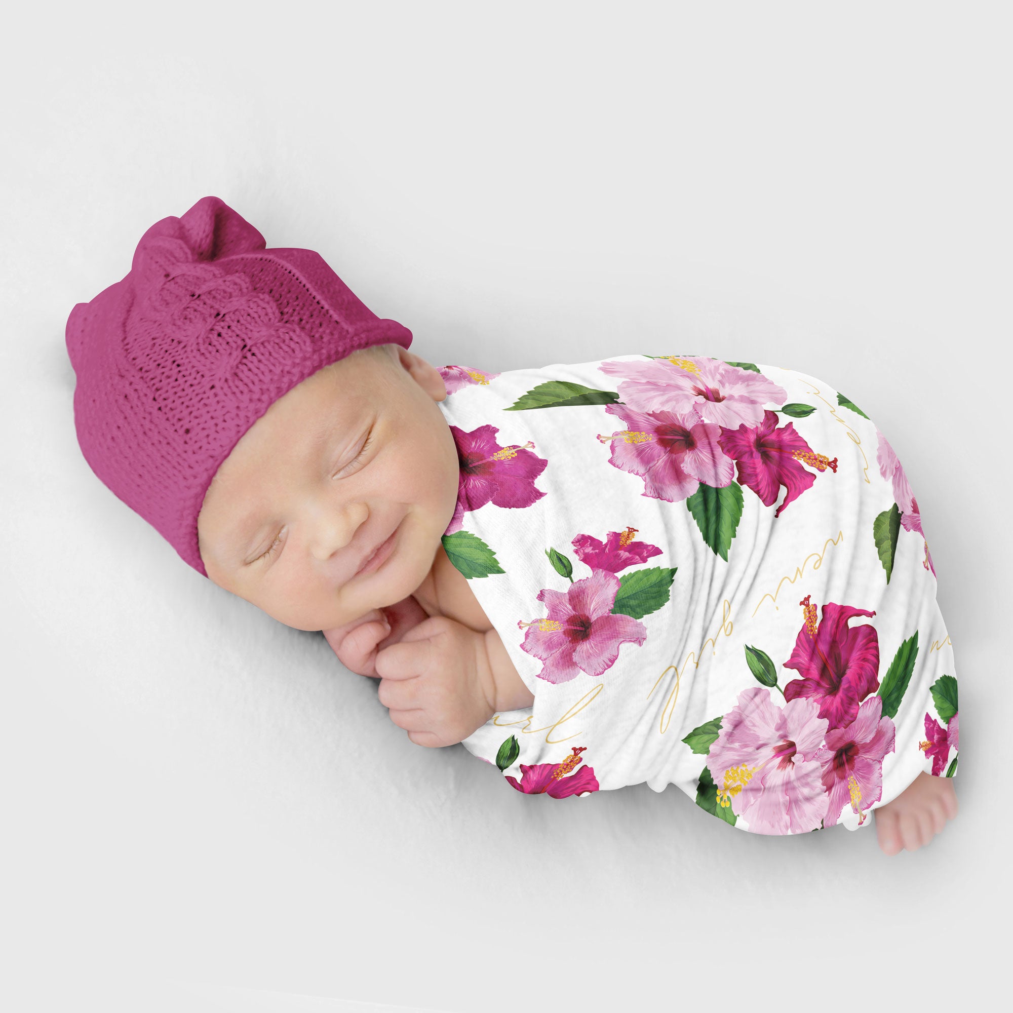 Neni Girl Fuchsia Hibiscus Guam CNMI Baby Swaddle Blanket