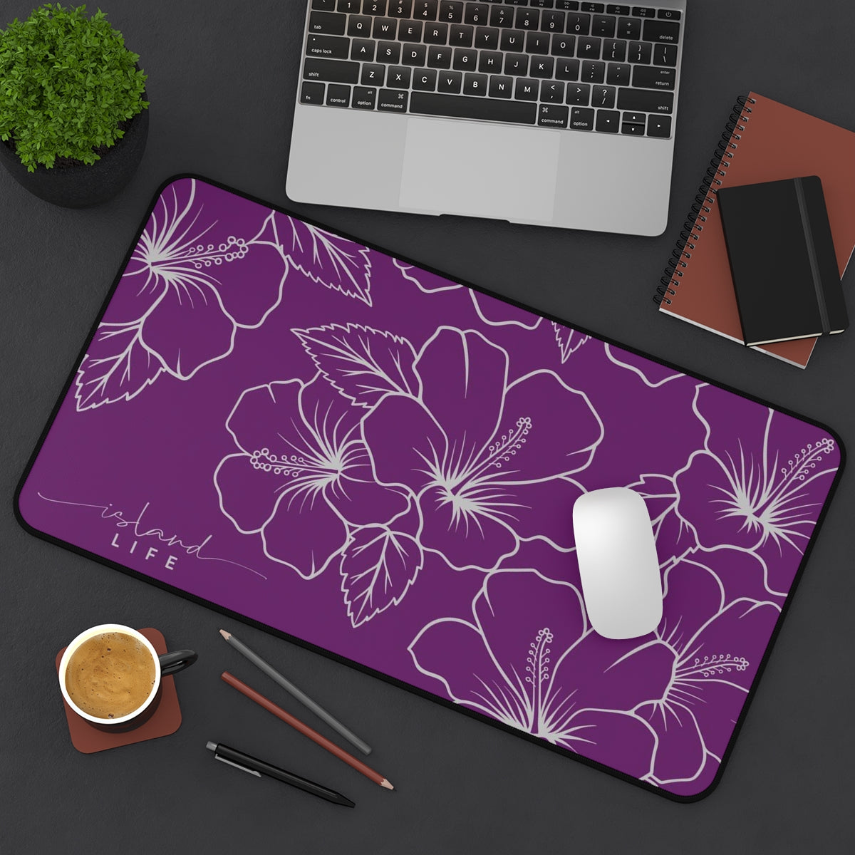 Guam CNMI Modern Hibiscus Purple Gaming Pad Desk Mat