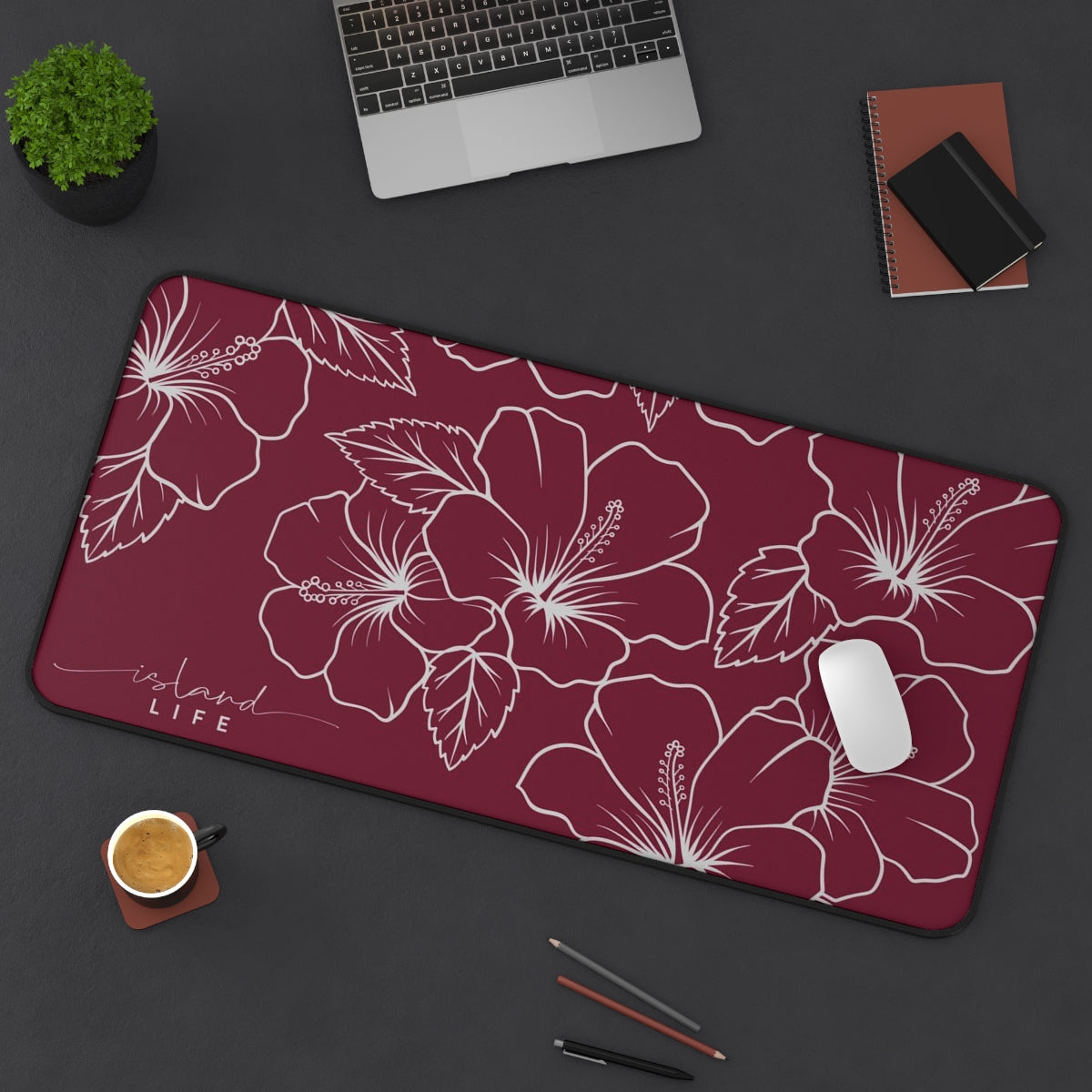 Guam CNMI Modern Hibiscus Red Gaming Pad Desk Mat