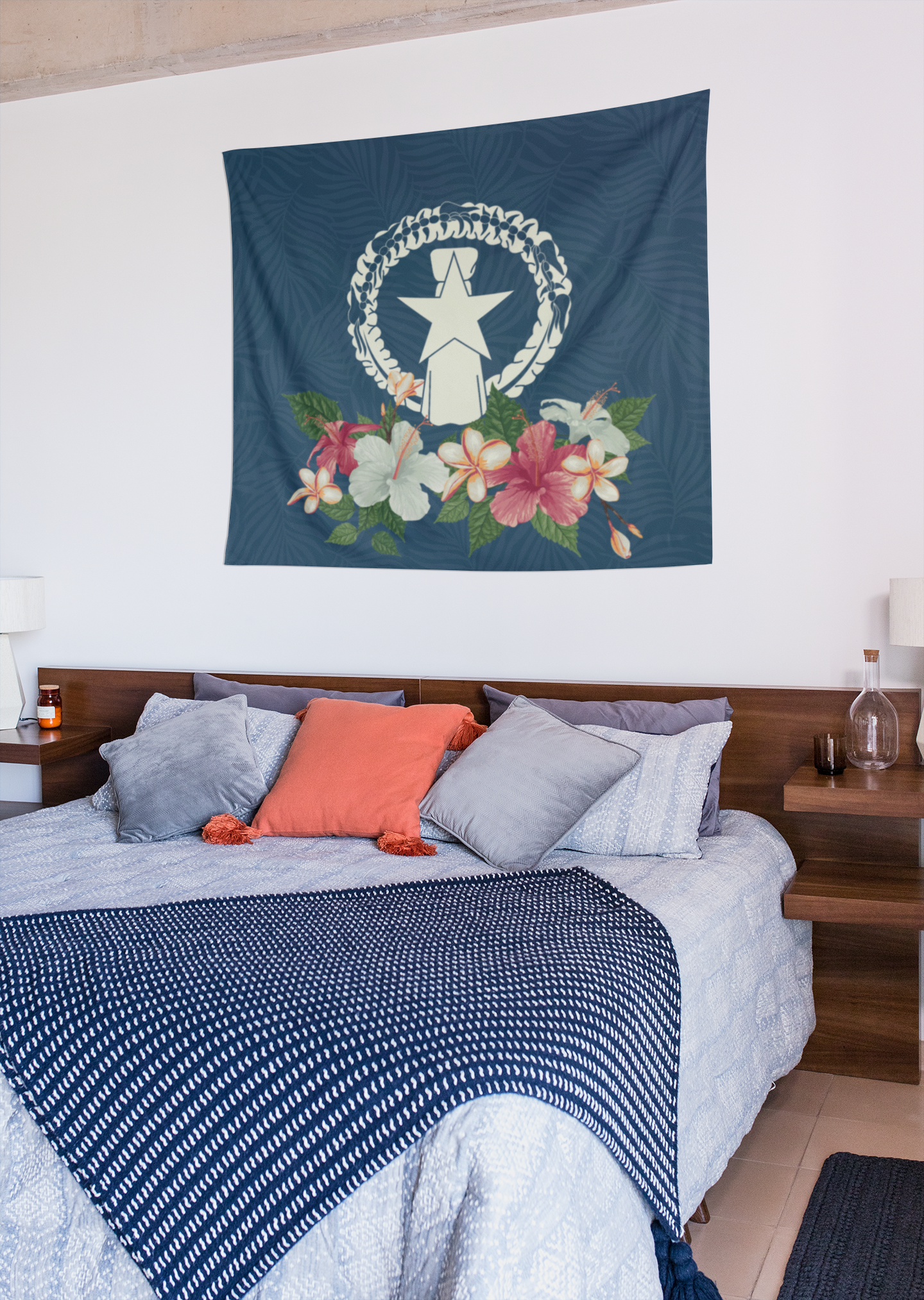 CNMI Vintage Hibiscus Indoor Wall Tapestry